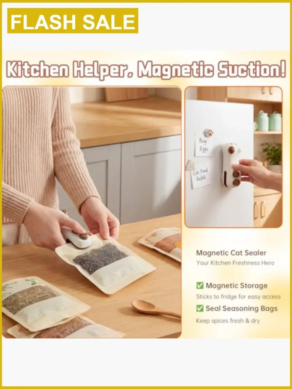 2 in 1 Mini Bag Sealer Rechargeable with Cutter Magnet Portable Handheld